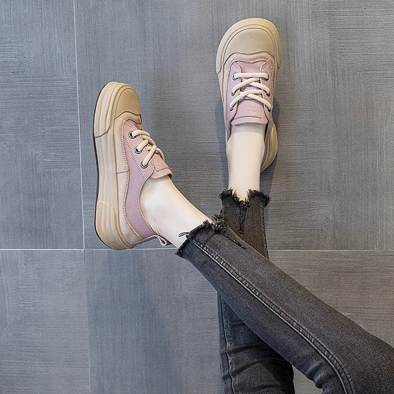 Women's leather low-top platform sneakers in matcha green on a white background.