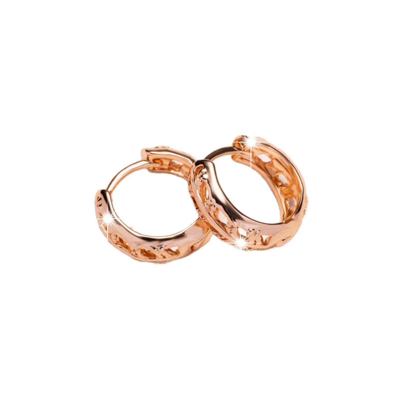 Rose gold hollowed out leaf and heart shape copper earrings for women