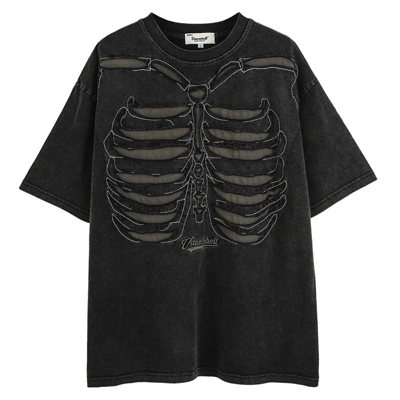 Skull pattern loose-fit cotton t-shirt with drop shoulders in black colour