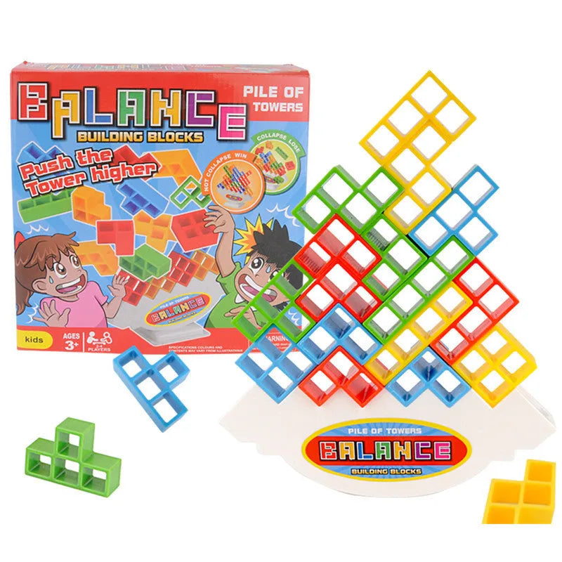 Plastic balance stacking board game with colourful blocks, chassis and base for kids and adults