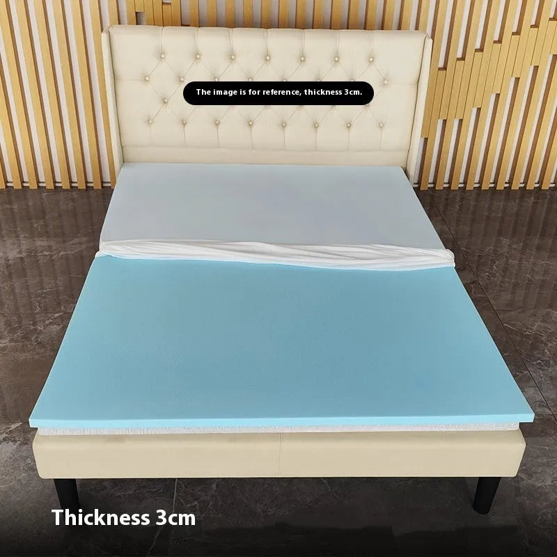 Thin gel memory cotton tatami mattress showing regenerated cellulose fabric surface and artificial latex core.