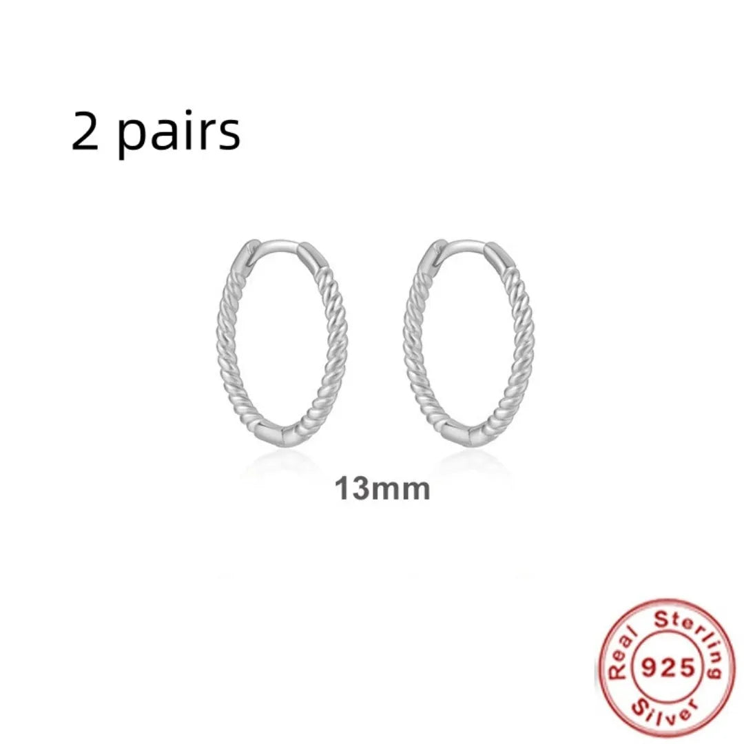 Sterling silver twisted string round ring earrings in gold or platinum colour with geometric hipster design