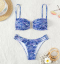 Women's high-waist floral bikini swimsuit in blue, orange, rose red, and pink colour options