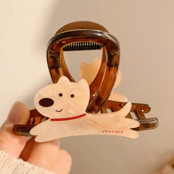 Cute cartoon puppy hair grip barrette in Korean style with beige and brown colour options