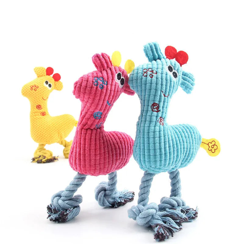 Blue deer-shaped plush dog toy with corn grain texture and sound feature for pet play
