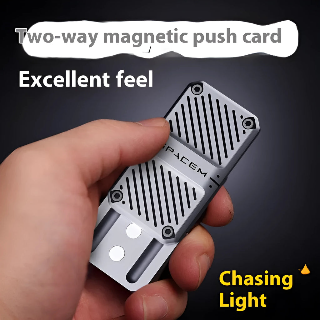 Alloy mechanical card pushing decompression toy for stress relief in four light tracing colours