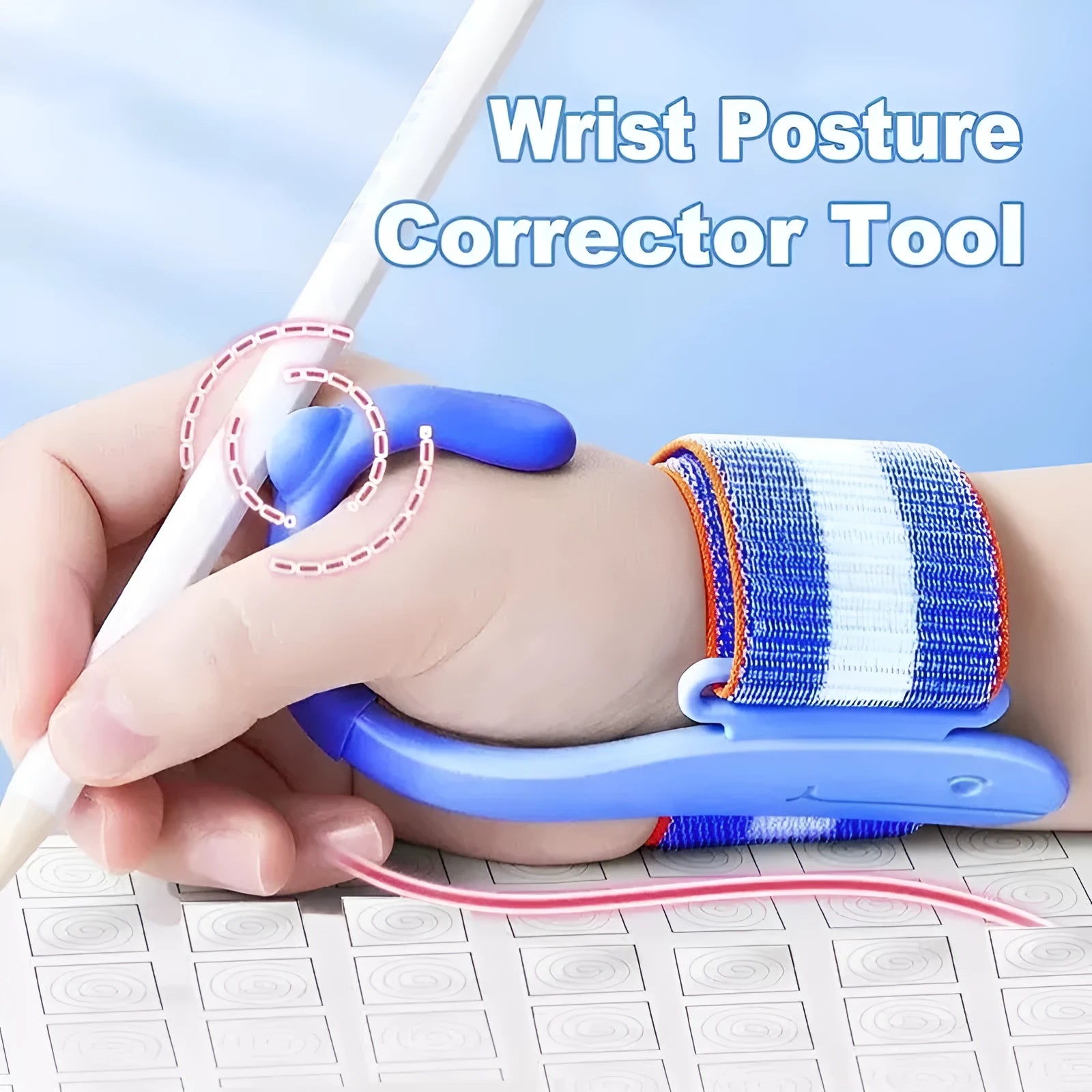 Anti-hook holder pen control corrector wrist brace for handwriting improvement in blue colour