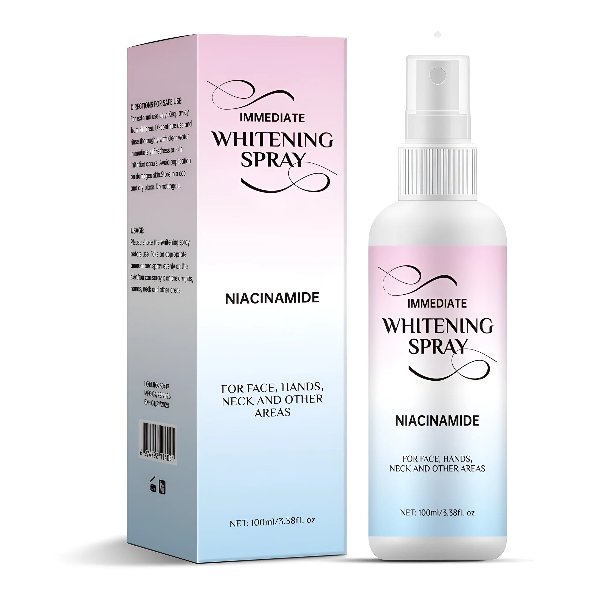 100ml whitening spray bottle for skin brightening with sweat-resistant formula