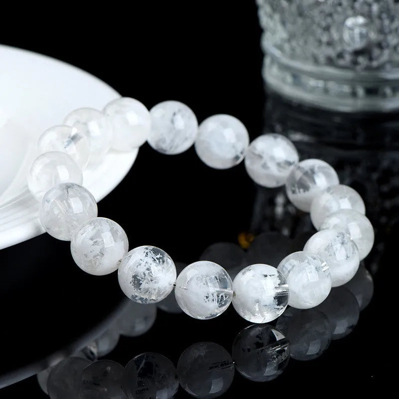 Women's natural blizzard snowflake round crystal bracelet with geometry beads in choice of colour and size