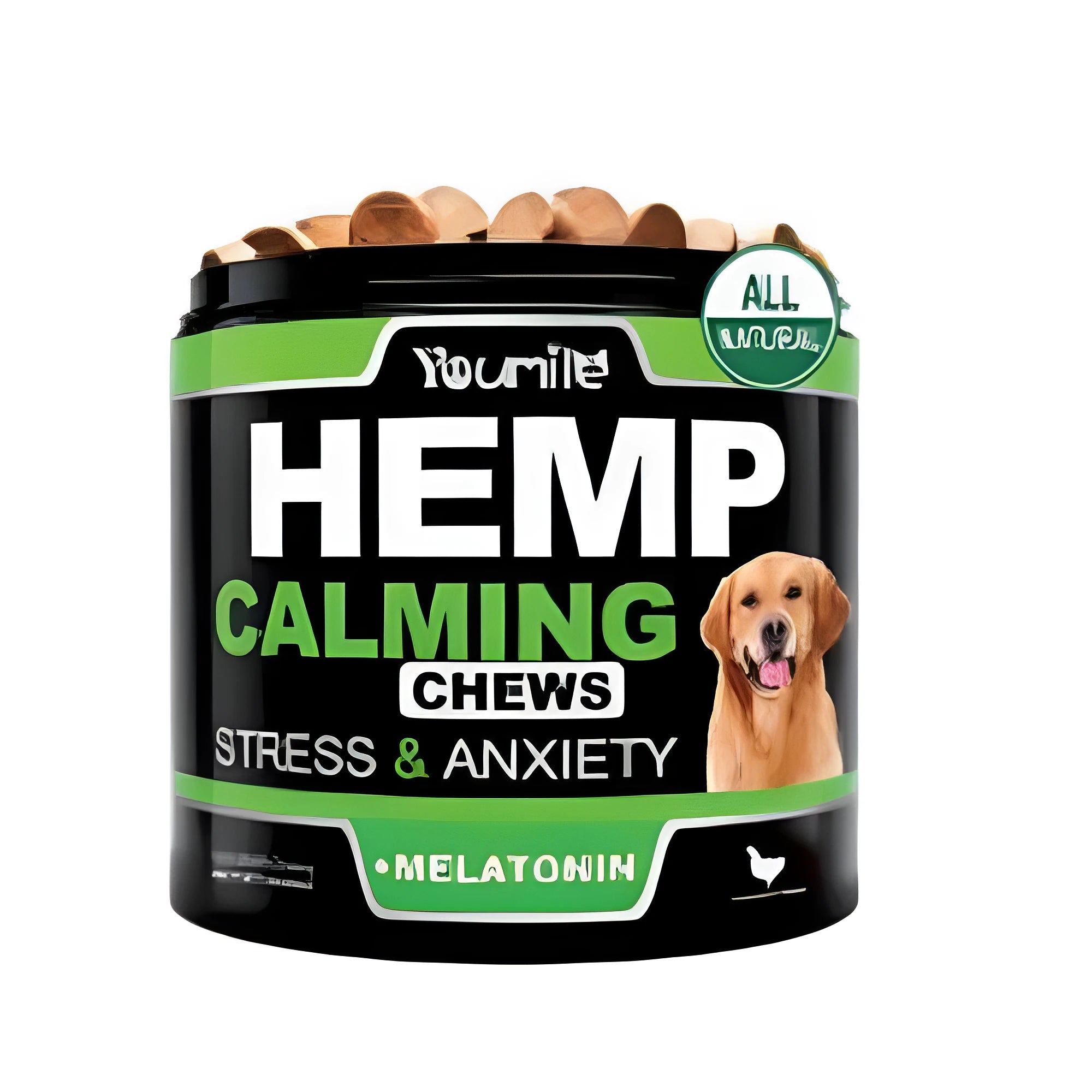 Bottle of Calm Down And Chew lemon-flavoured chewable supplement capsules containing 120 count.