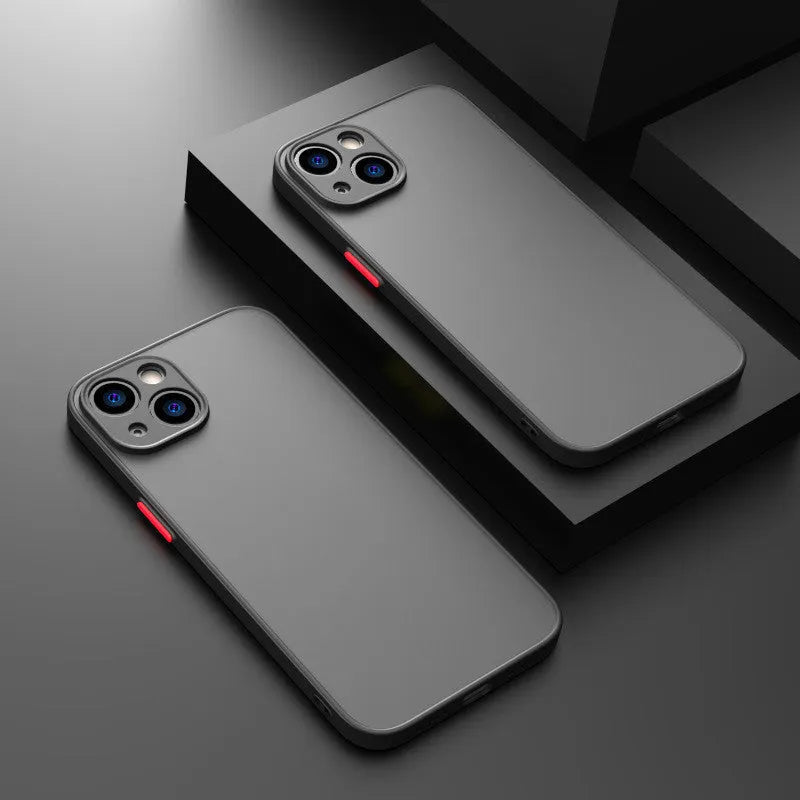 Frosted hard protective iPhone case with fine-hole skin-sensing texture in dark night green colour.
