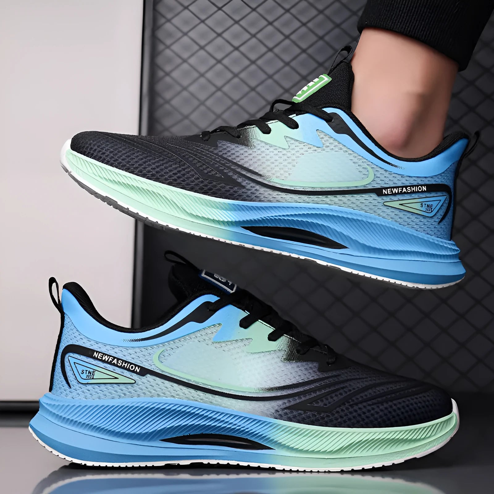 Men's black mesh casual shoes with rubber soles and platform heels