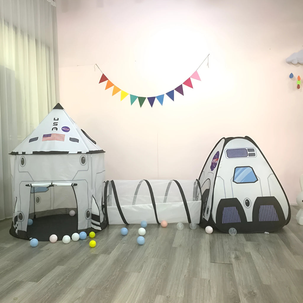 Foldable children's tent indoor game house robot three-piece set with tunnel and triangle on floor