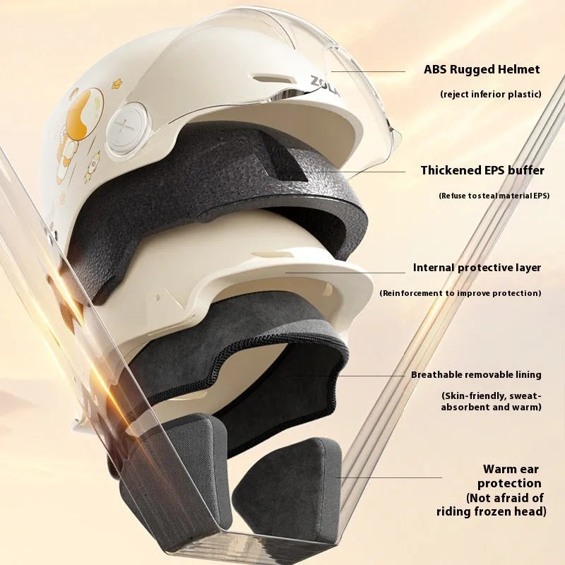 Khaki ABS half helmet for electric motorcycle commuting with free size fit and multiple visor configuration options