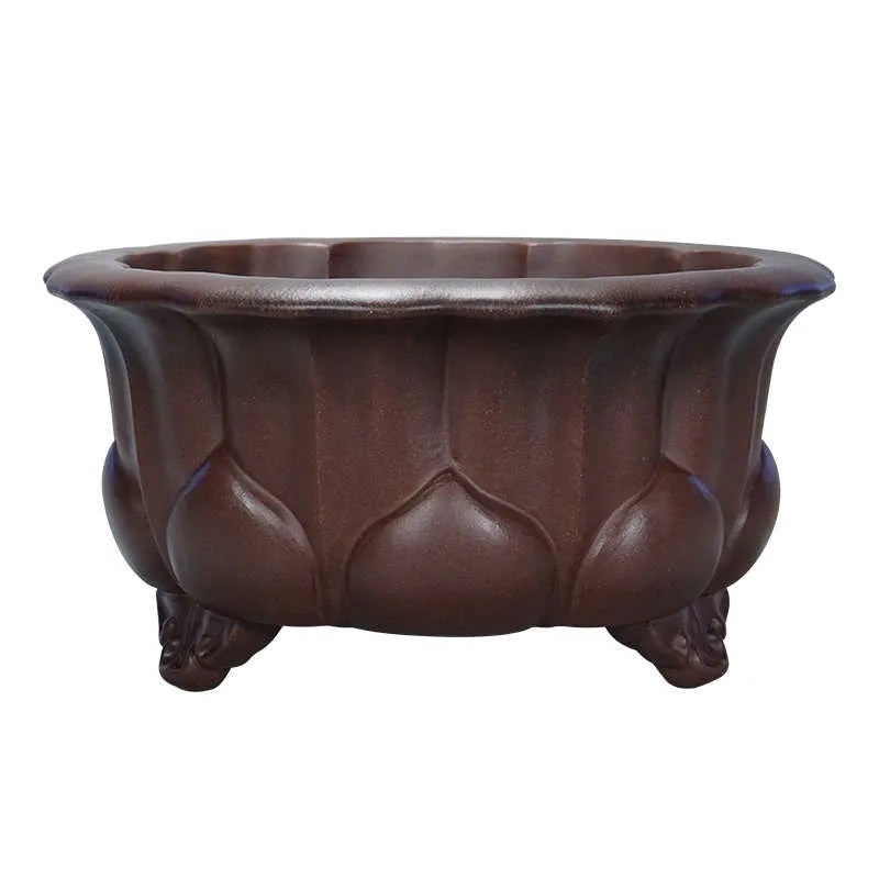 Purple sand clay succulent flower pot with Chinese classical styling measuring 37x37x20cm