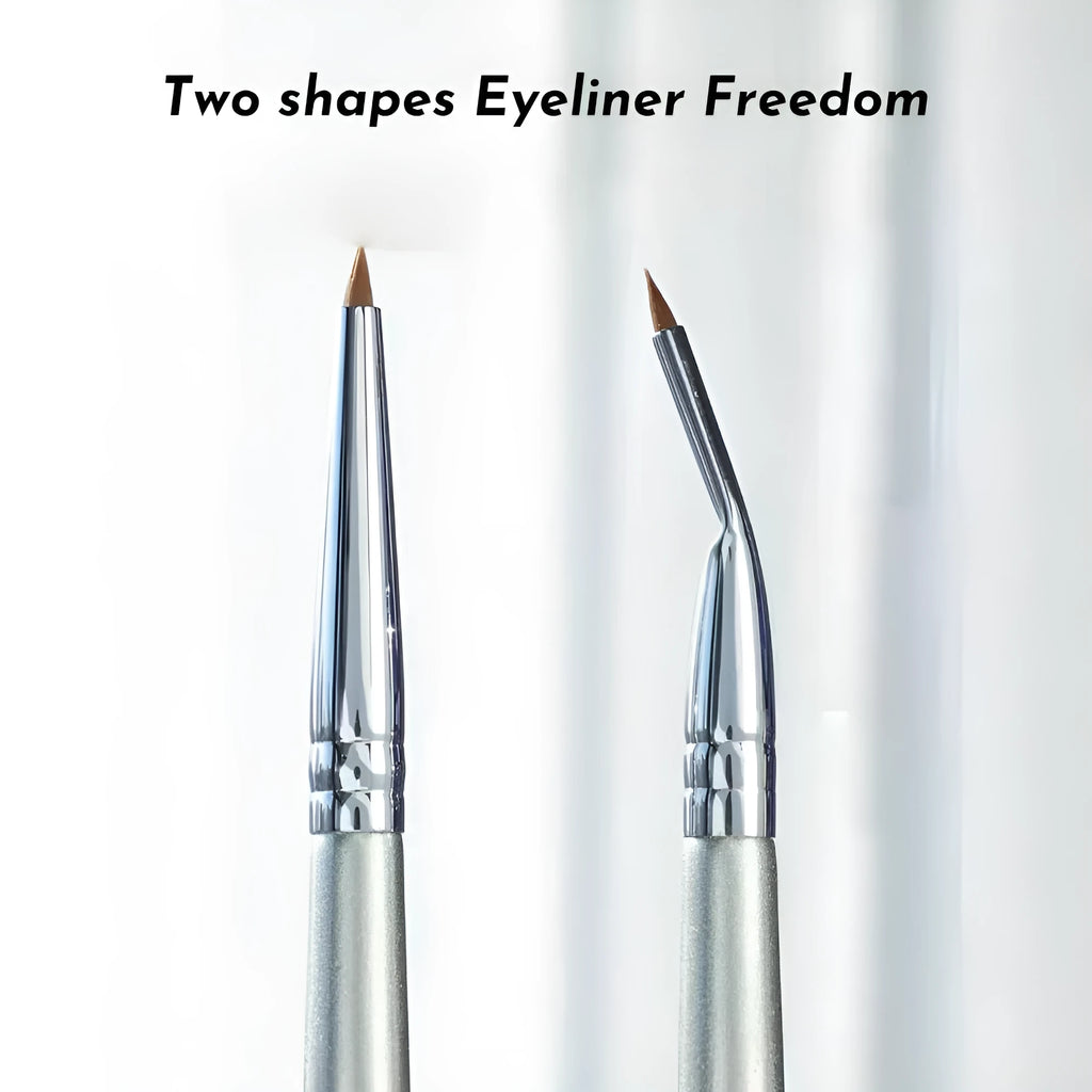 Angled bend head eyeliner brush for precise eye detail makeup and concealer application