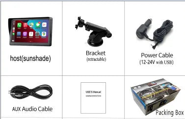 7-inch portable car smart display with retractable mount on a car dashboard showing navigation