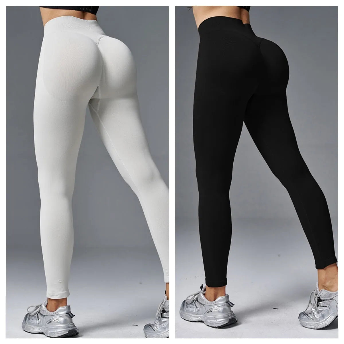 Women's peach hip tight mid waist yoga pants in a cotton blend fabric, shown in a light green colour.