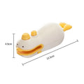 Small yellow duck shaped rechargeable sealing machine with charging cable on a white background.