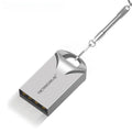 Small black and silver metal USB flash drive showing front and side views