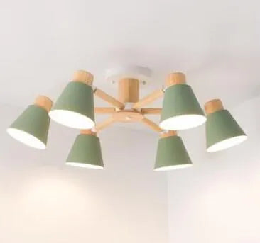 Nordic macaron ceiling pendant lamp with ironwood frame in multiple head configurations