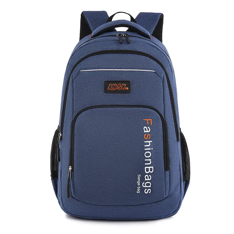 Black nylon travel backpack showing front view and open compartment with laptop sleeve.