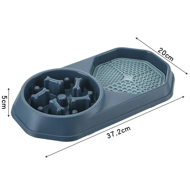 Blue slow feeder dog bowl with maze pattern and non-slip base for small medium dogs.