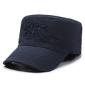 Men's cotton flat-top peaked cap in adjustable size with dome crown