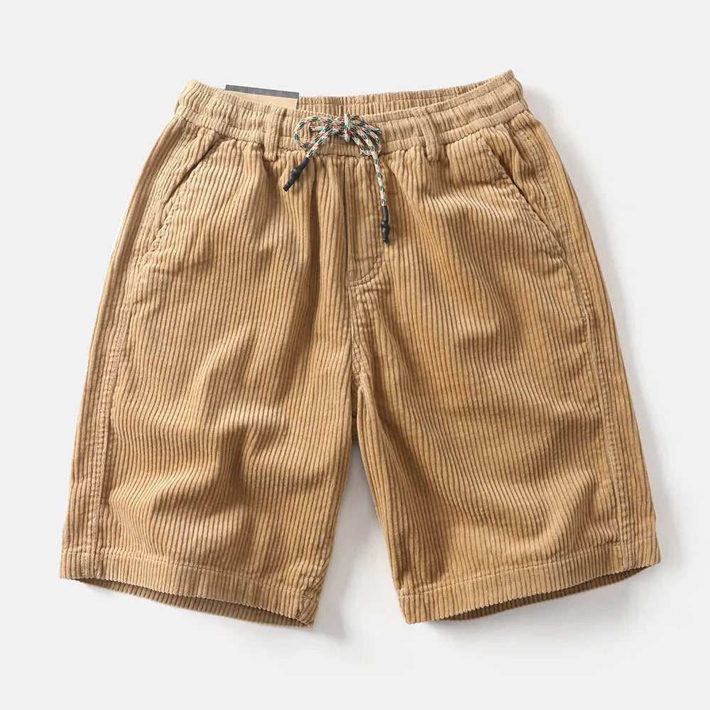 Men's khaki retro American-style straight-leg cargo shorts made from polyester for summer