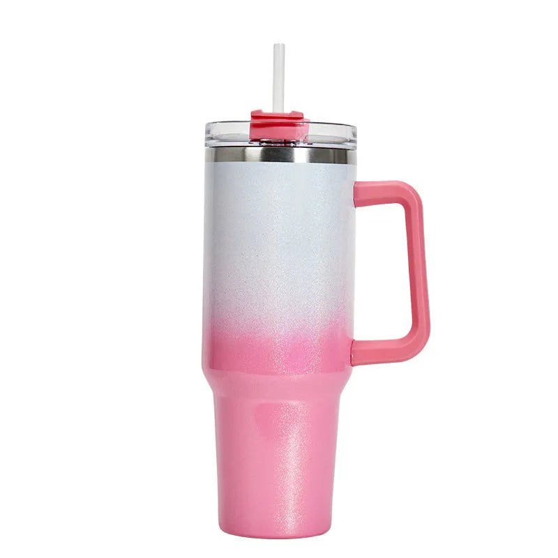 Large stainless steel vacuum insulation cup in rainbow gradient colour with 27.5cm height