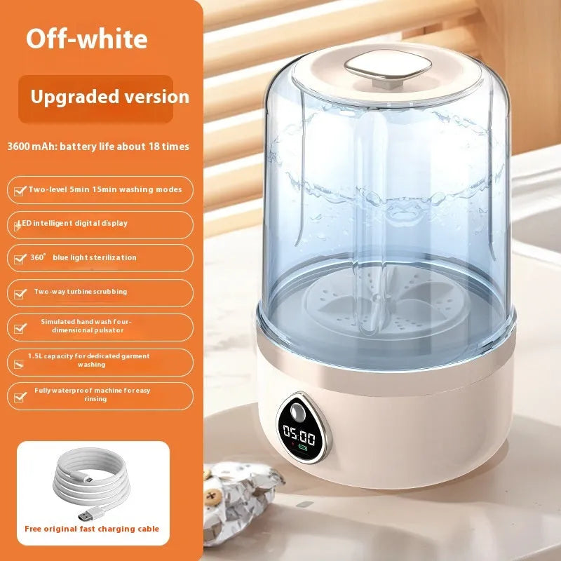 White portable USB-powered mini washing machine with 13.5cm width measurement
