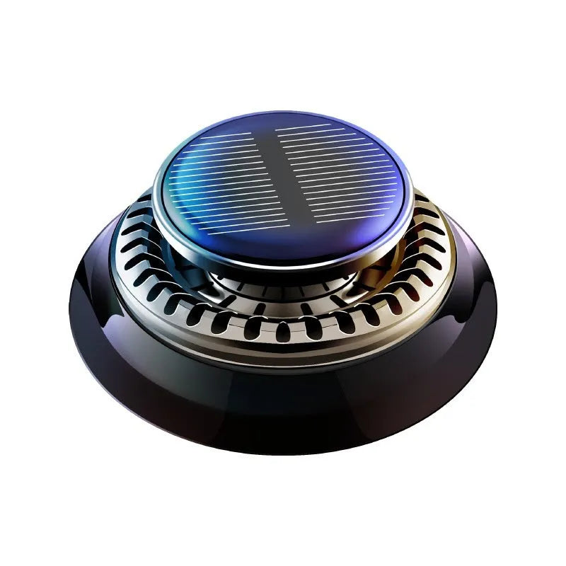 Solar powered kinetic car air freshener with double ring rotating design in black colour option