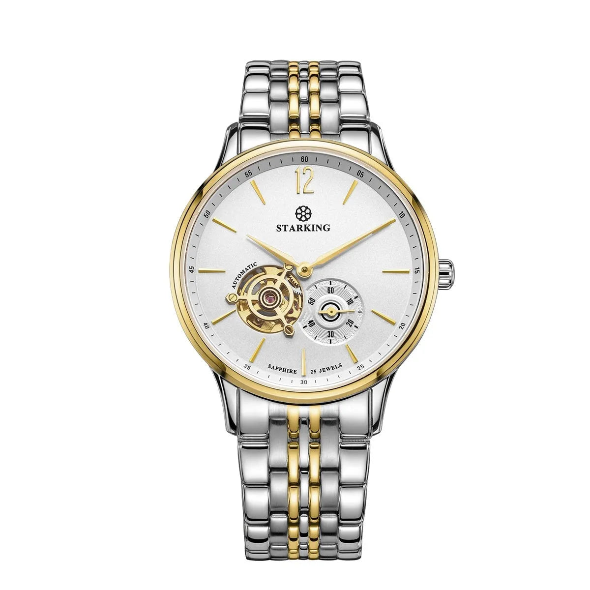 Automatic mechanical men's business watch with skeleton dial and brown leather strap