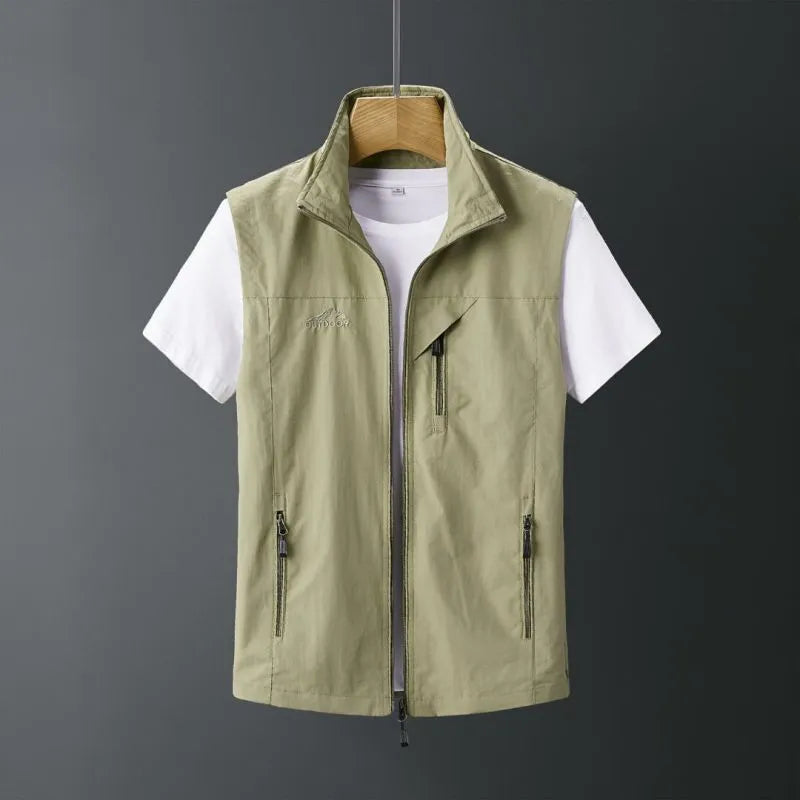 Men's slim fit rabbit fur waistcoat vest with a hood in army green colour.