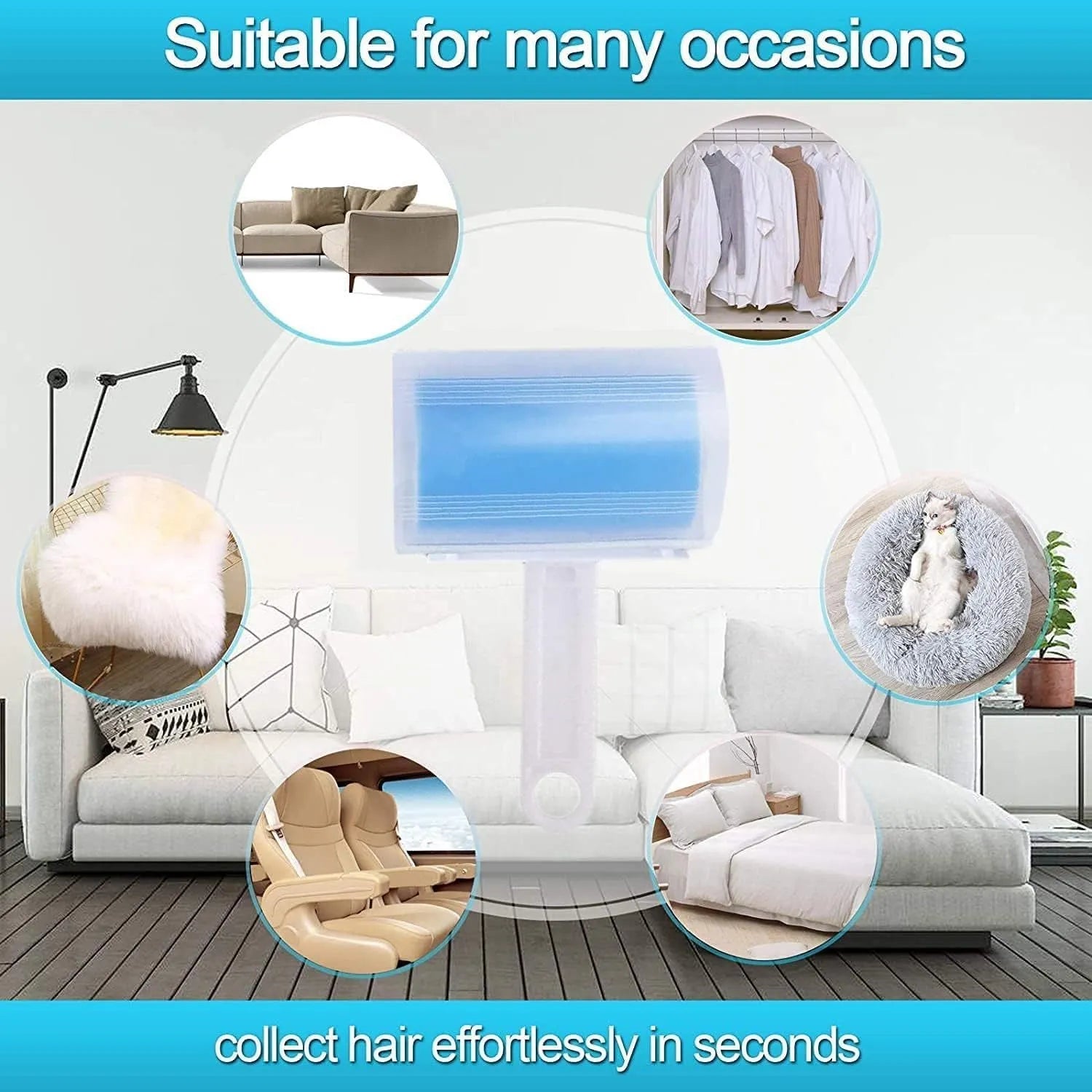 Blue reusable washable lint roller with protective cover for removing pet hair from clothes
