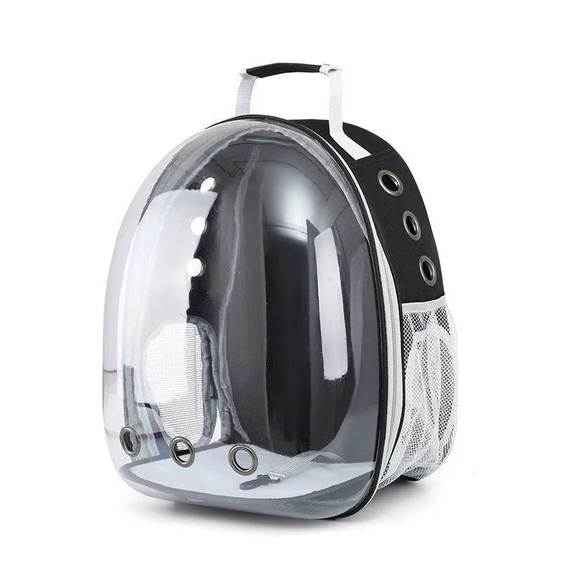 Grey hard-shell pet carrier bag with side opening for medium-sized cats or small dogs.