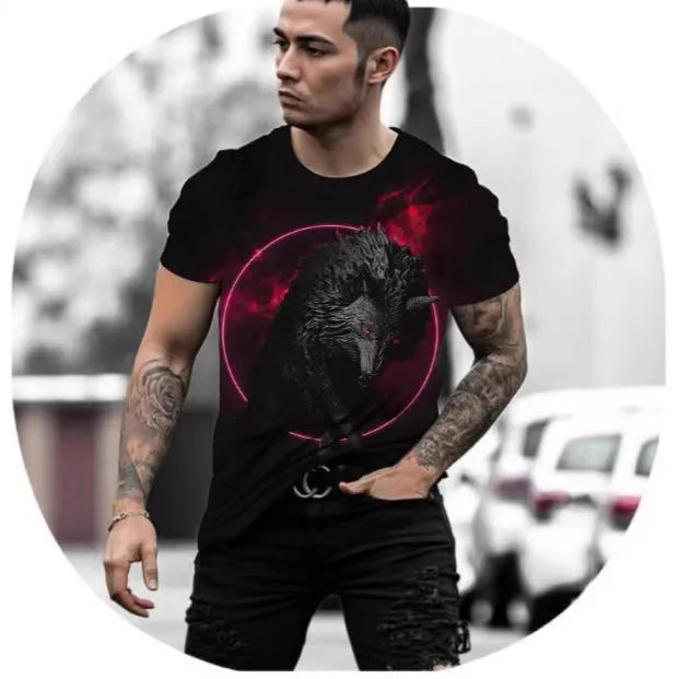 Retro 3D animal print men's short-sleeved t-shirt in thin polyester bird eye cloth