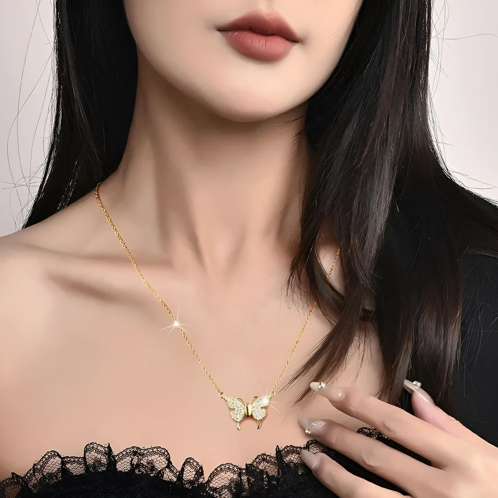 Women's titanium steel twisted chain necklace with magnetic butterfly pendant in gold or silver