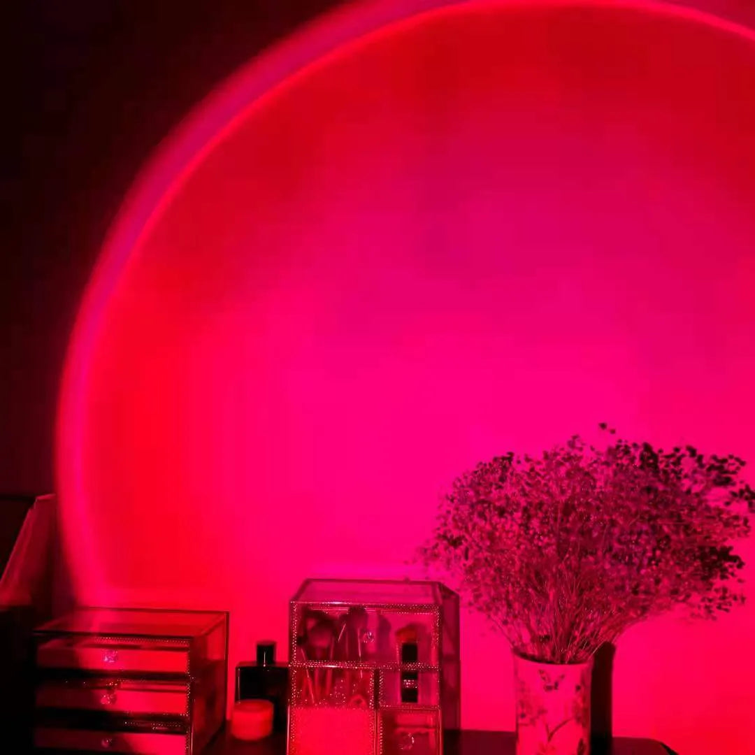 USB rechargeable rainbow projection lamp with sunset red colour and push-button control