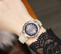 Women's full diamond fashion watch with round dial, mineral glass, and available in nine colours