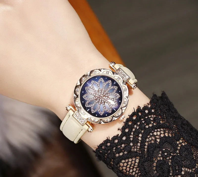 Women's full diamond fashion watch with round dial, mineral glass, and available in nine colours