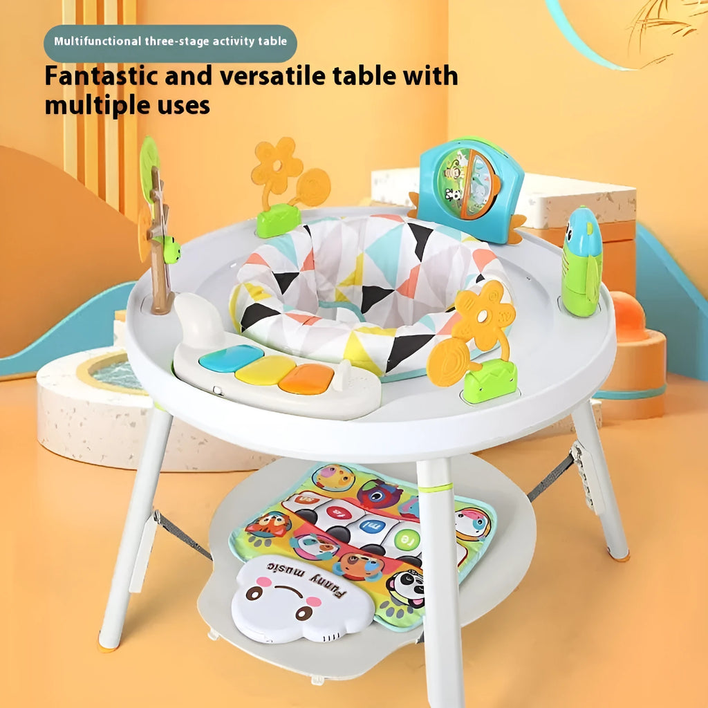 Three-in-one baby jumping chair with bouncing gymnastic rack in plastic construction