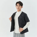 Men's short sleeve fleece lined velvet thermal cardigan jacket in black nylon