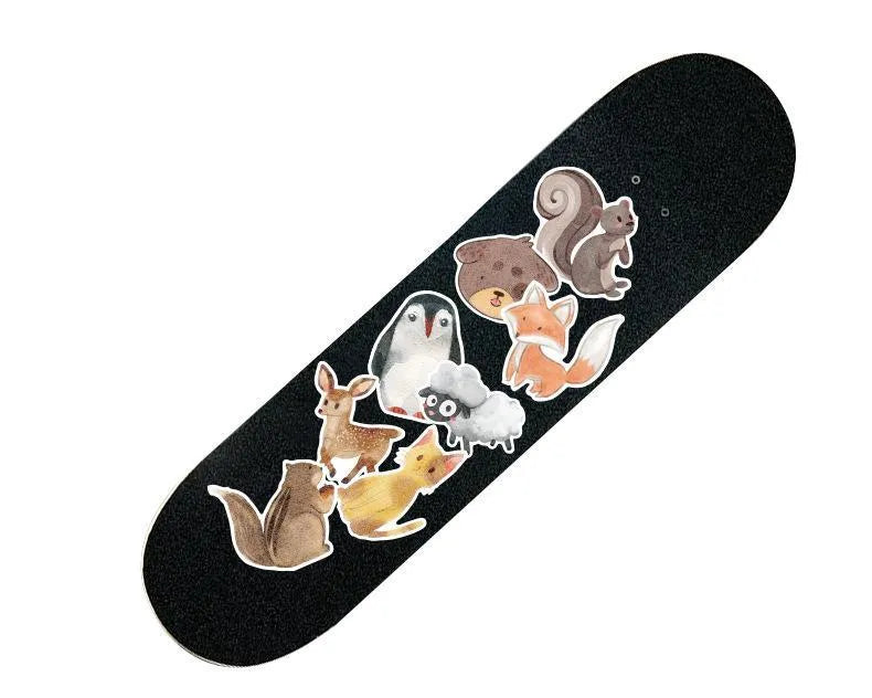 Set of 36 large retro-style beach and surfing themed stickers on a sheet, showing assorted designs.