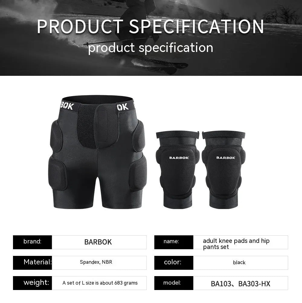Black protective spandex trousers with integrated hip pads for skating and skateboard fall protection.