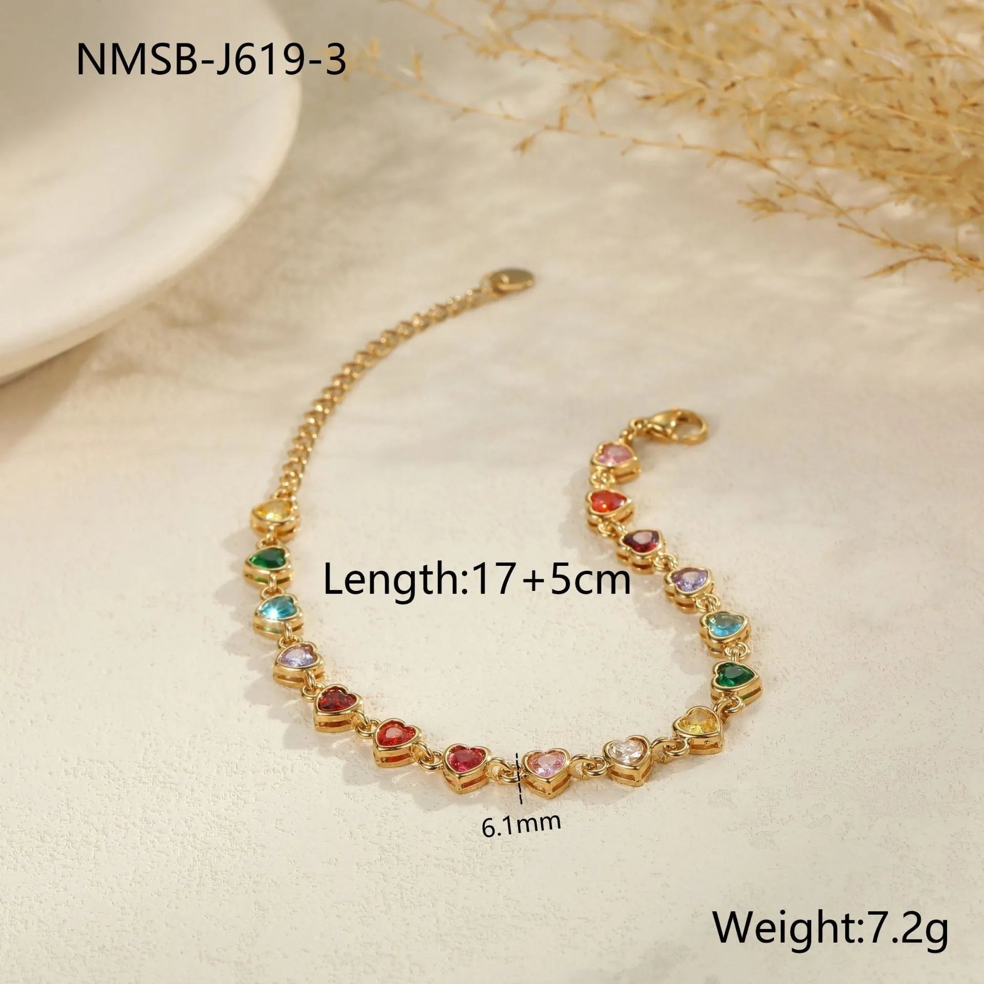 Women's stainless steel bracelet in gold or silver with square, circular, or heart-shaped geometric design
