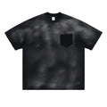 Black men's loose fit cotton t-shirt with printed letter design and drop-shoulder short sleeves
