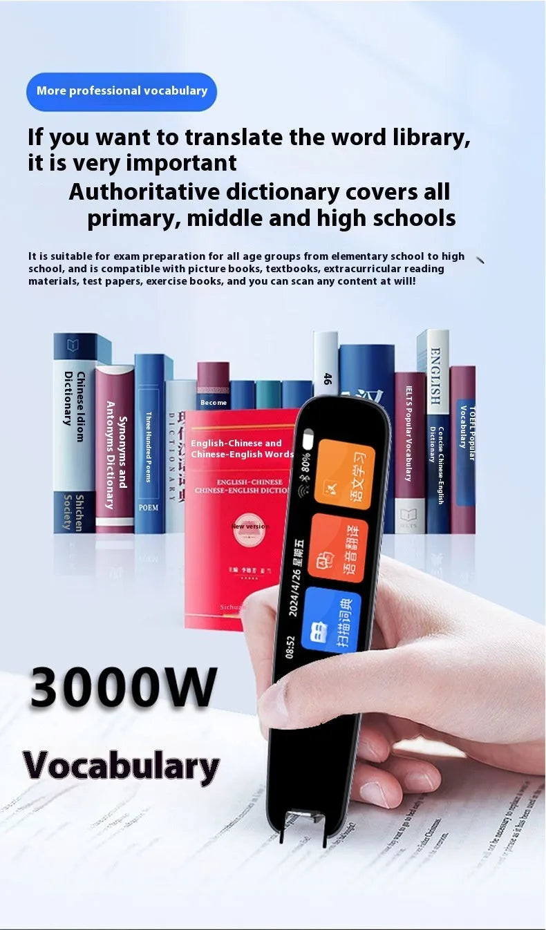 Dark grey talking pen for scanning English text with offline translation functionality