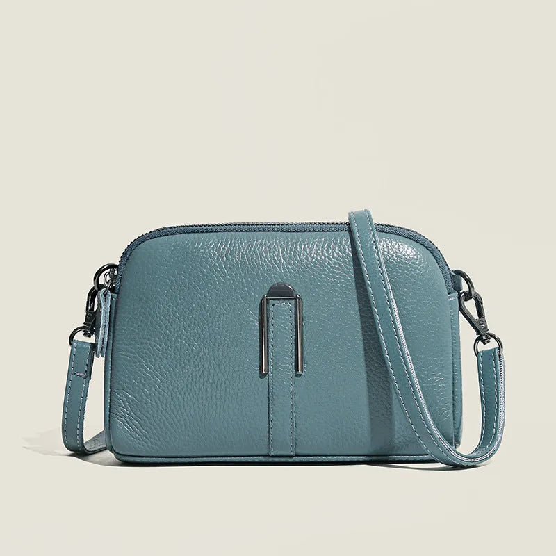 Genuine leather women's shoulder bag in urban simplicity style with horizontal square shape