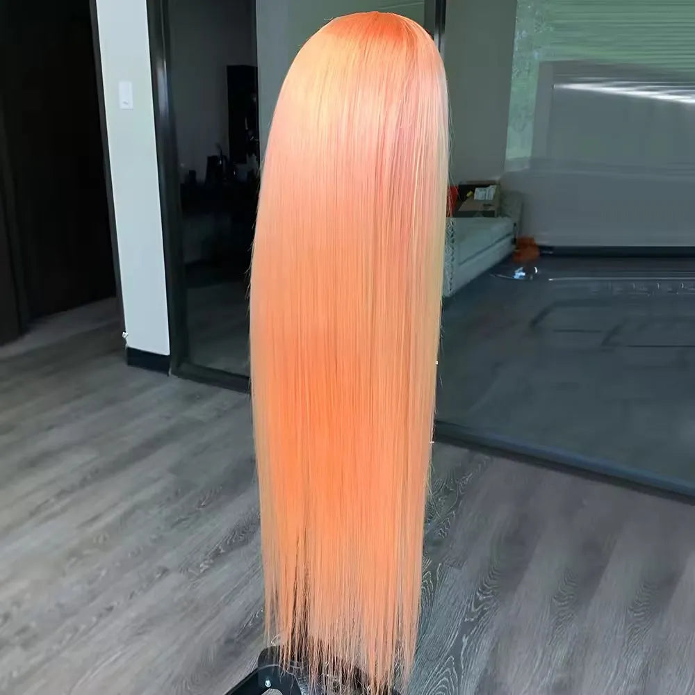 Light orange long straight front lace wig made from high-temperature fibre